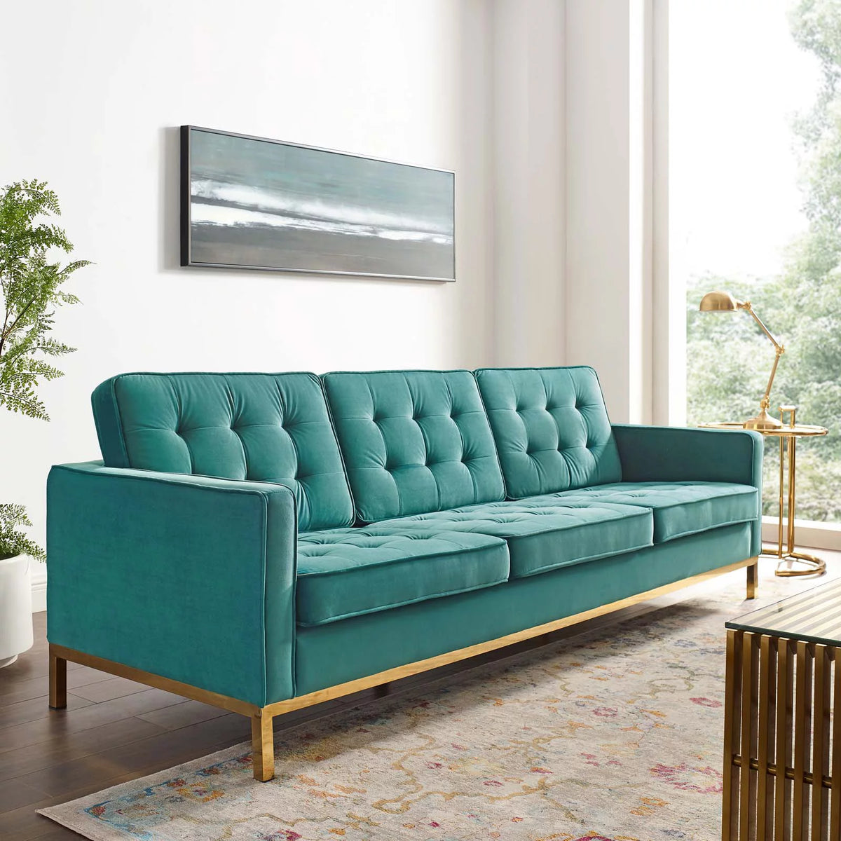 Gold Teal Velvet Sofa Y609