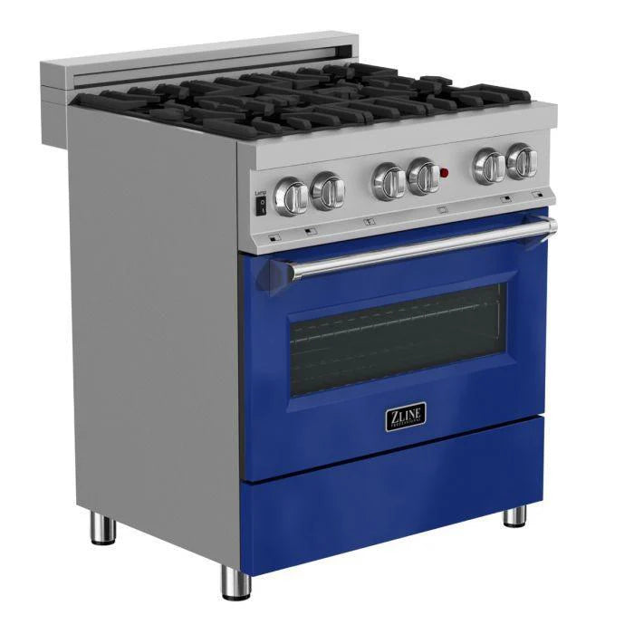 30 in. Gas Burner Electric Oven Stainless Blue Gloss Door X674