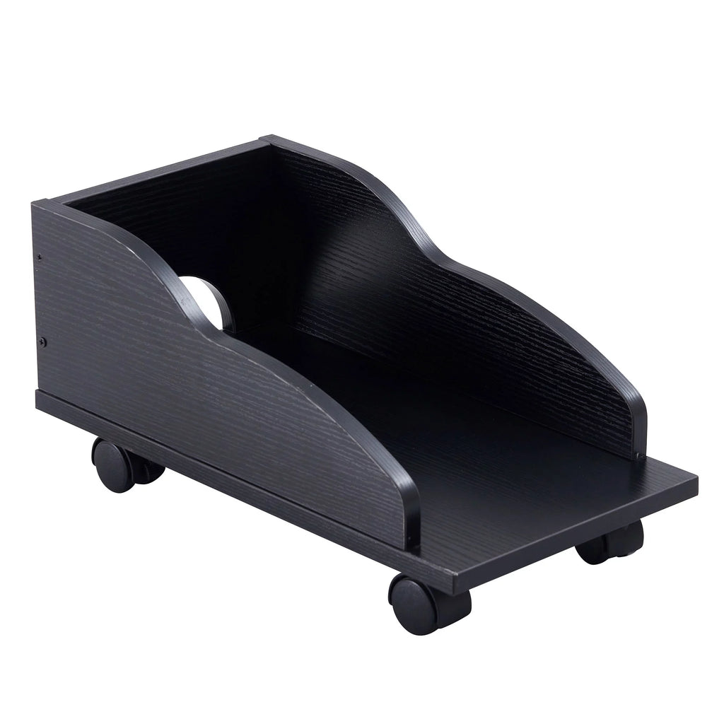 Black Single Solid Wood Computer Desk with Storage Shelves and File Cabinet B8476