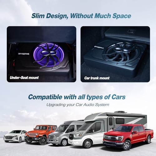 800W Slim Under Seat Powered Car Subwoofer with Blue LED Light U91426