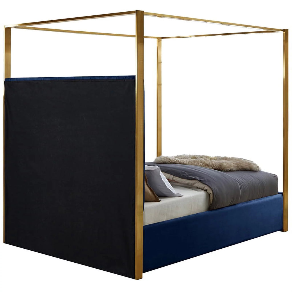 Navy Velvet Queen Bed A353141