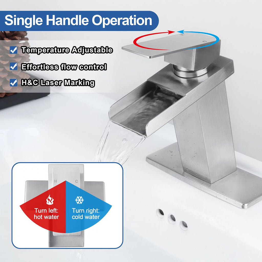 Modern Waterfall Spout Bathroom Sink Faucet J7908