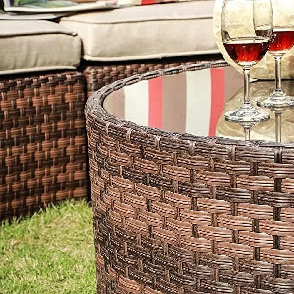 Round Outdoor Coffee Table with Tempered Glass Top Brown V174