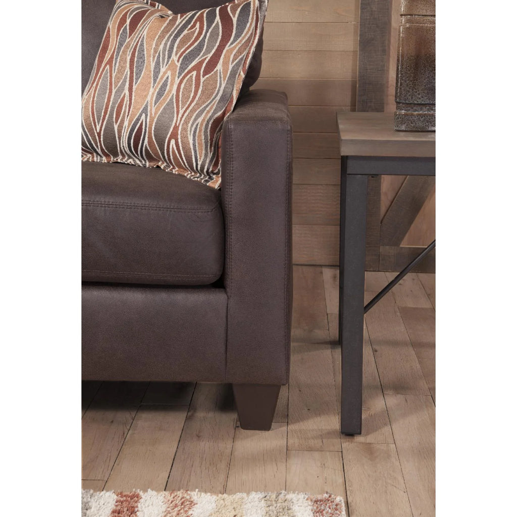 Pinto Brown Faux Leather Square Arm Sofa with Two Accent Pillows S22343