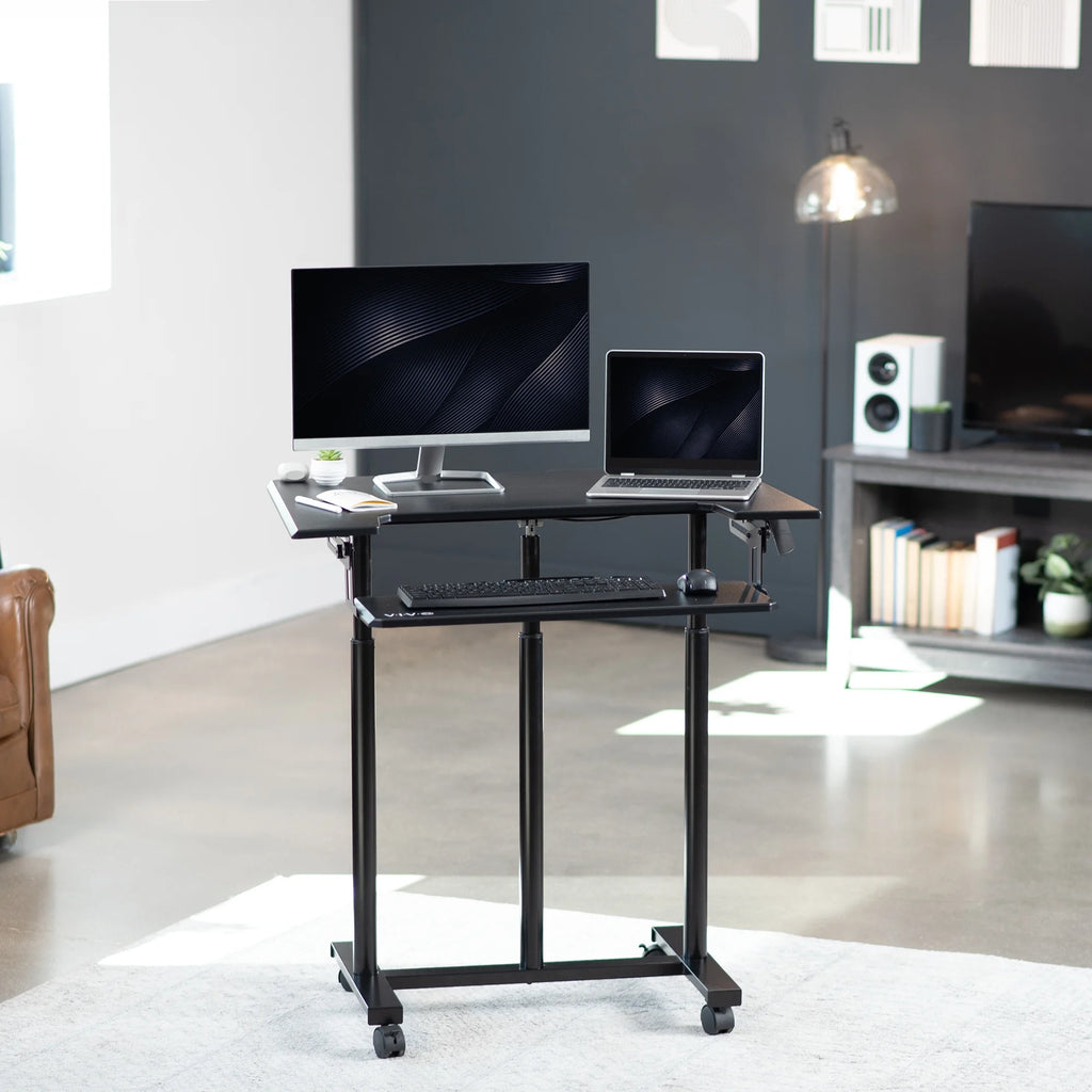 Height Adjustable Stand Up Desk Cart with Keyboard Tray S670