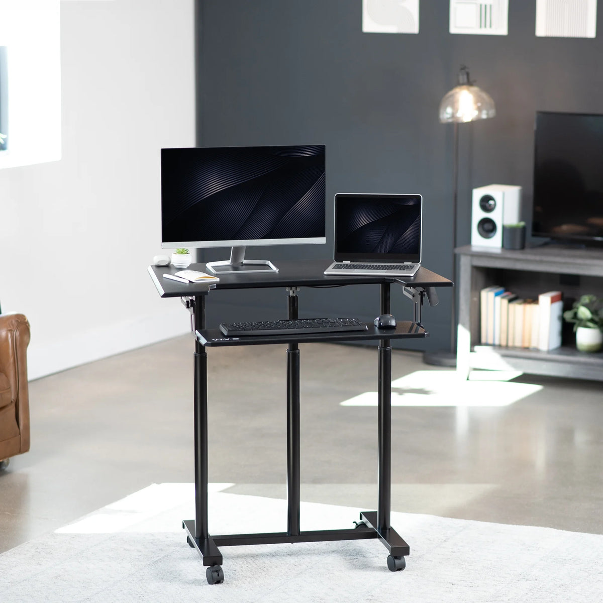 Height Adjustable Stand Up Desk Cart with Keyboard Tray S670
