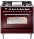 36 Dual Fuel Propane Gas Range in Burgundy with Chrome Trim A9458