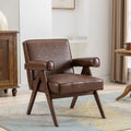 Brown PU Leather Accent Chair with Wood Armrest Z78192