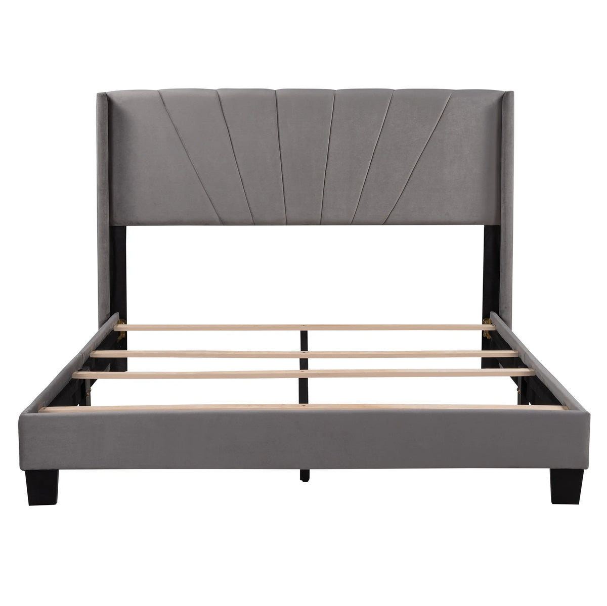 Queen Velvet Upholstered Platform Bed Frame with Headboard T1754