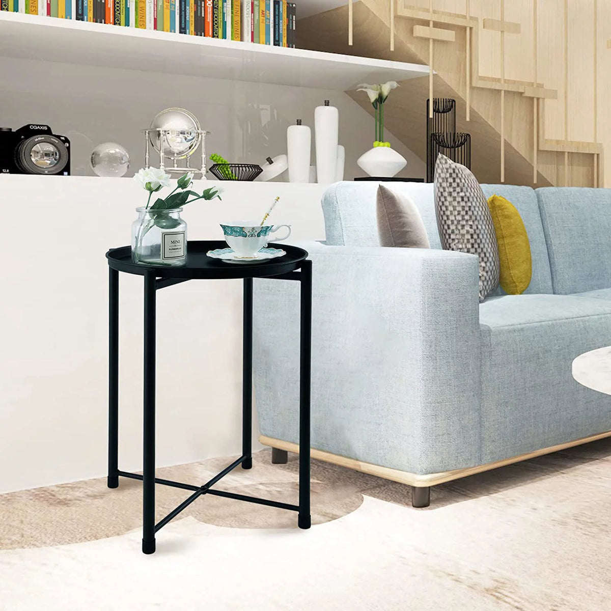 Black Metal Tray End Table Z63908