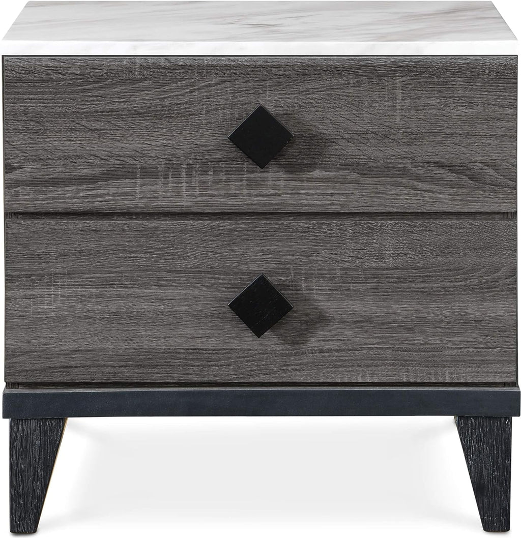 2 Drawer Gray Marble Top Side Table J80720