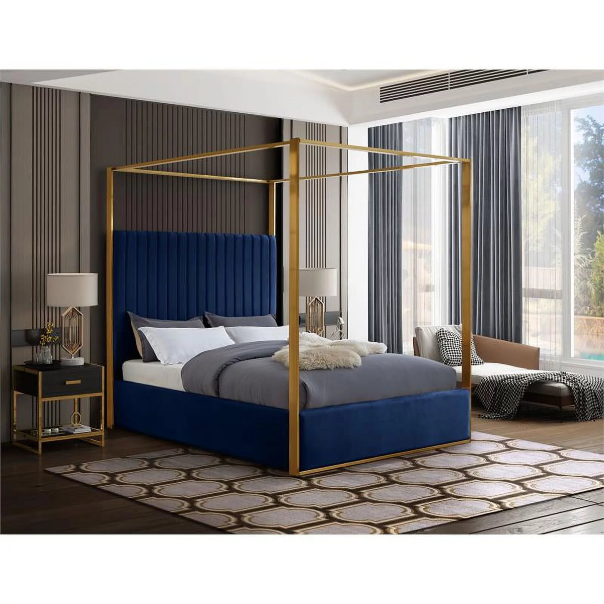 Navy Velvet Queen Bed A353141