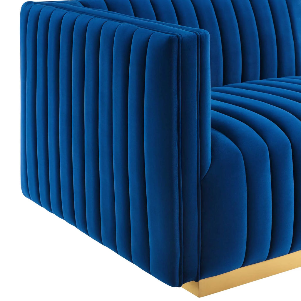 Gold Navy Velvet 4-Piece Sectional L14725