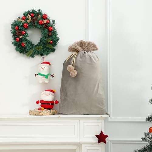 Reusable Drawstring Plush Christmas Gift Bag C838