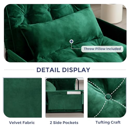 Green Velvet Convertible Floor Sofa Bed with 2 Pillows M5366
