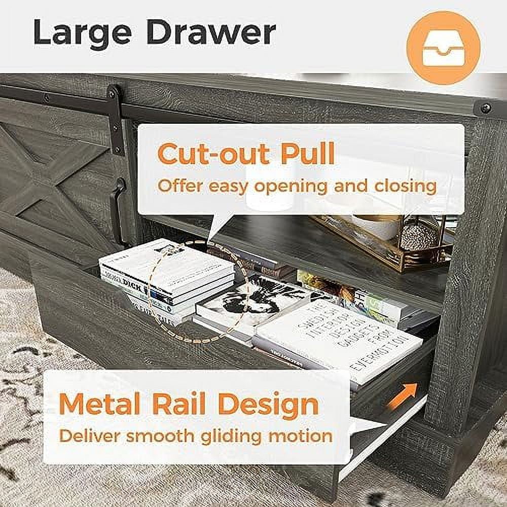 Dark Grey 48'' Rustic Coffee Table with Sliding Barn Door S7289