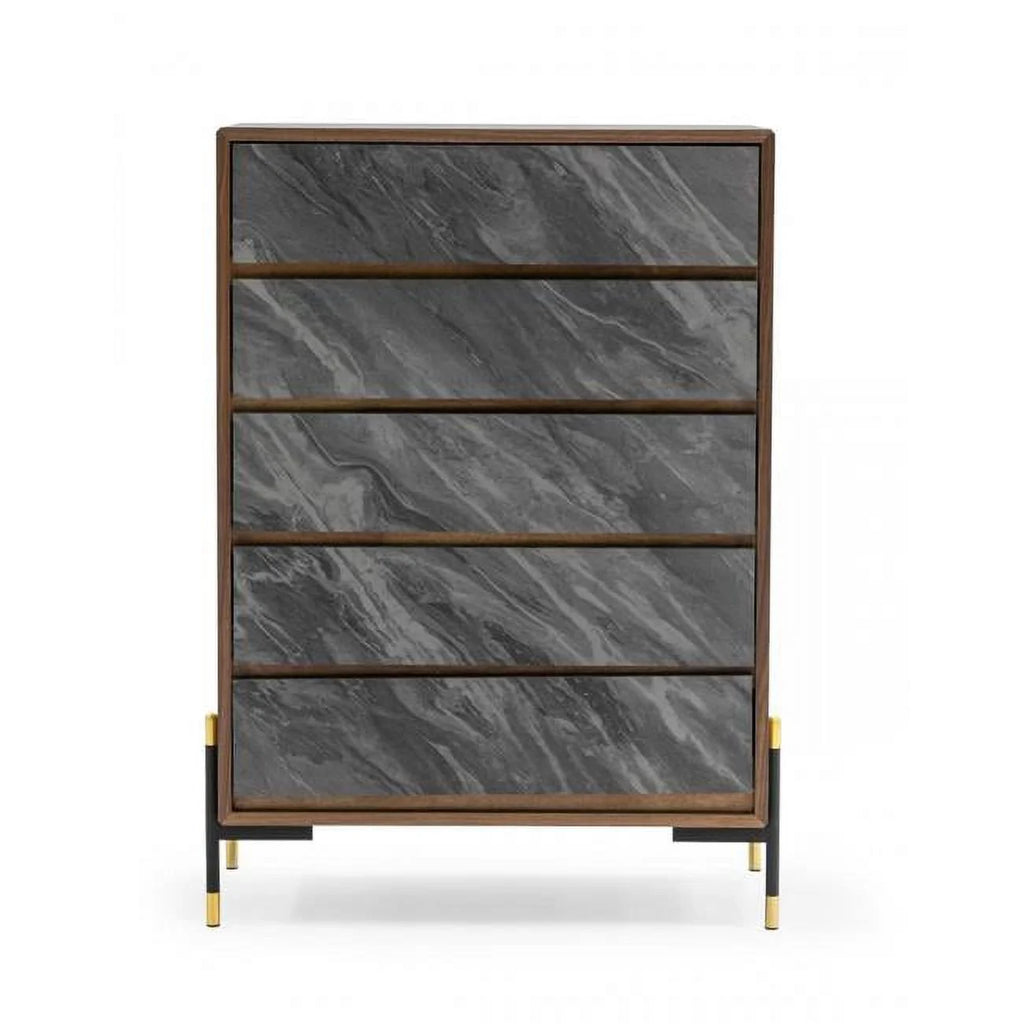 Walnut & Gray Manufactured Wood Five Drawers Chest G66579