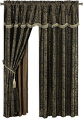 Black Gold Floral Jacquard 4-Piece Curtain Set T7595