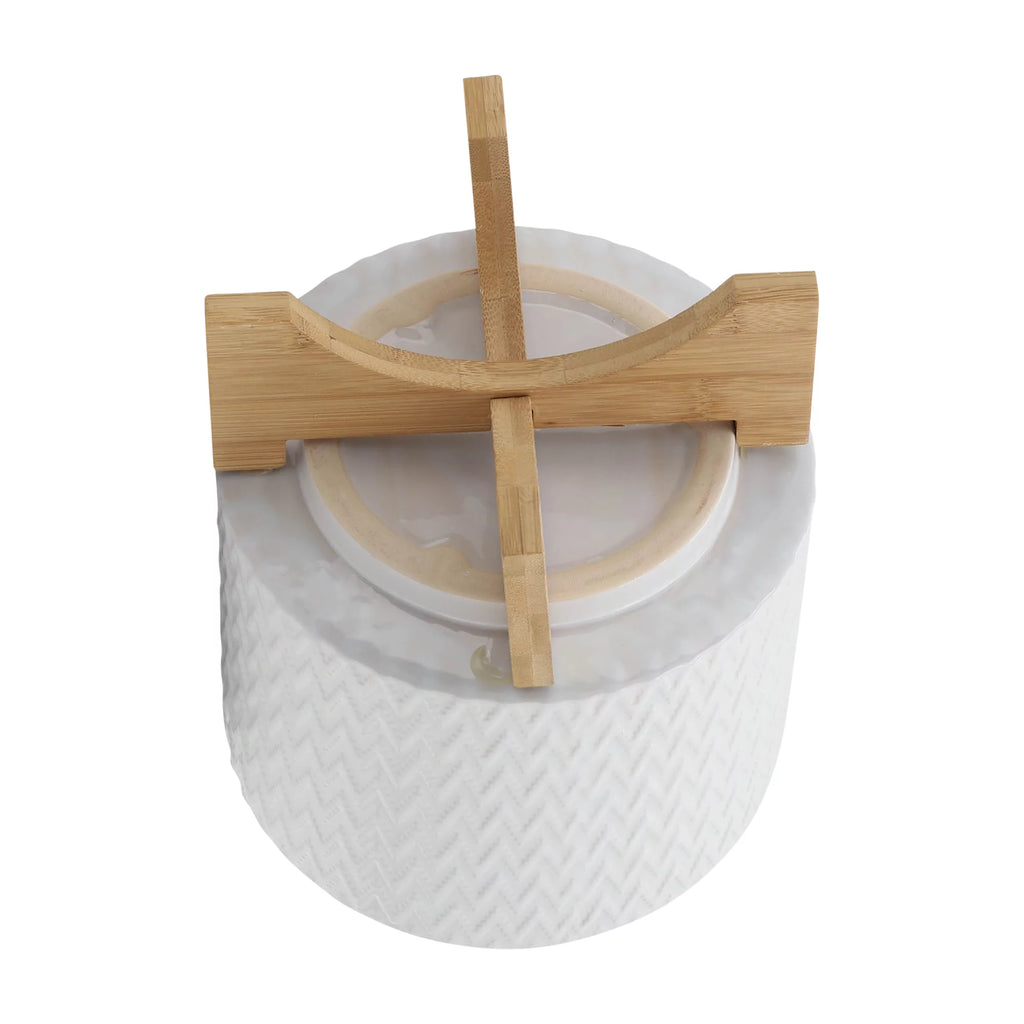 White Ceramic Chevron Planter With Stand G495110