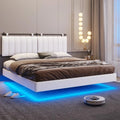 Queen Floating Bed Frame with LED Lights and Wall Mounted Headboard Y6950