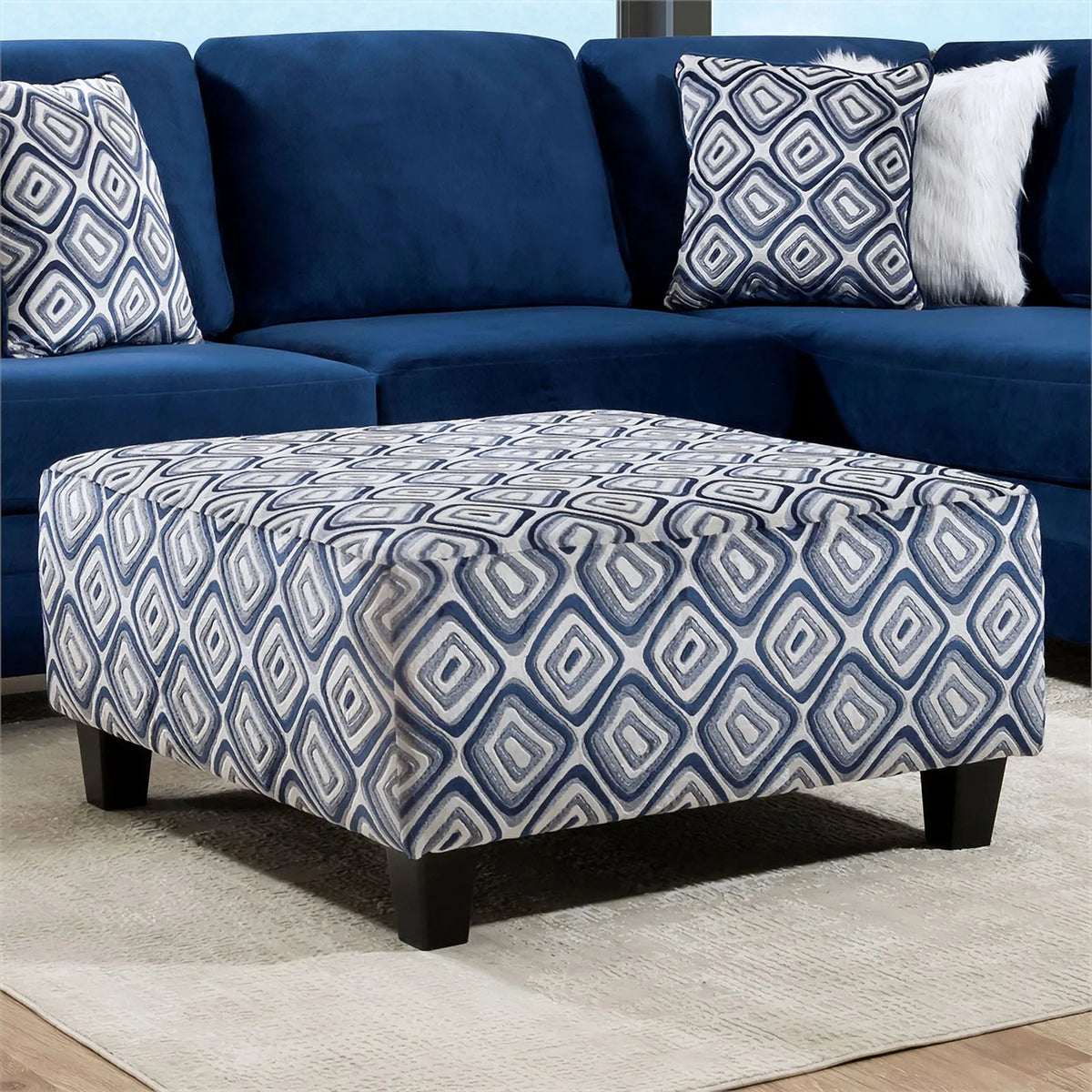 Navy Microfiber L-Shaped Sectional with Ottoman I72401