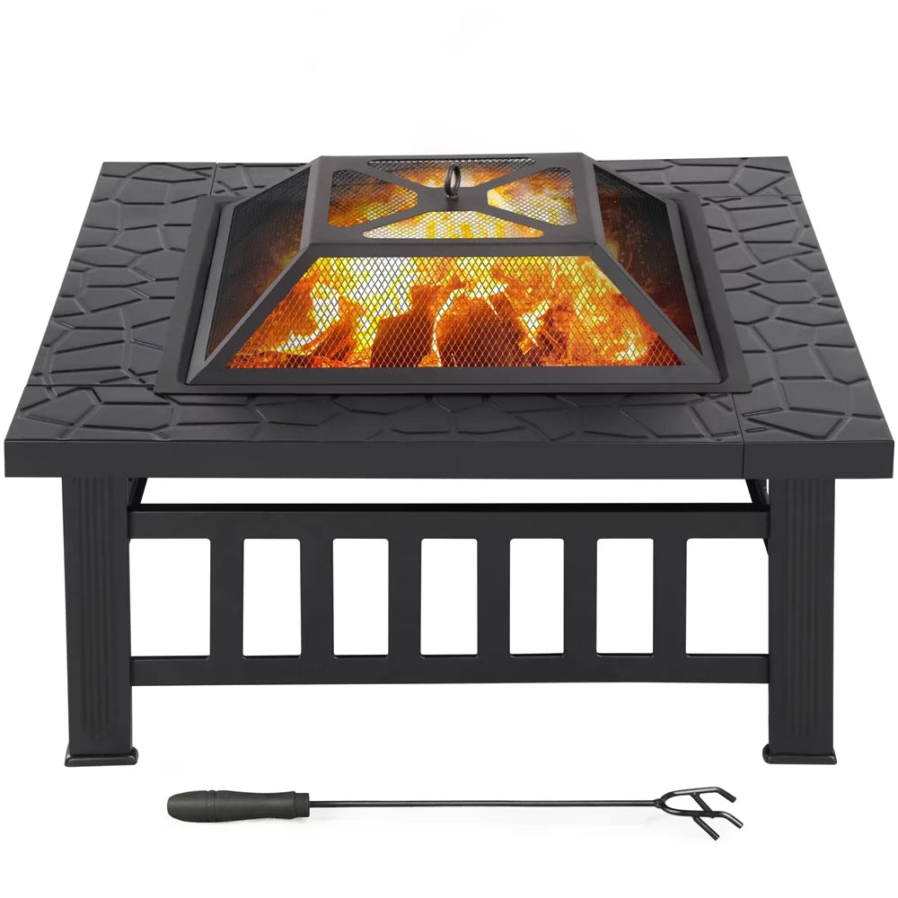 32'' Black Metal Square Fire Pit with Cover U2898