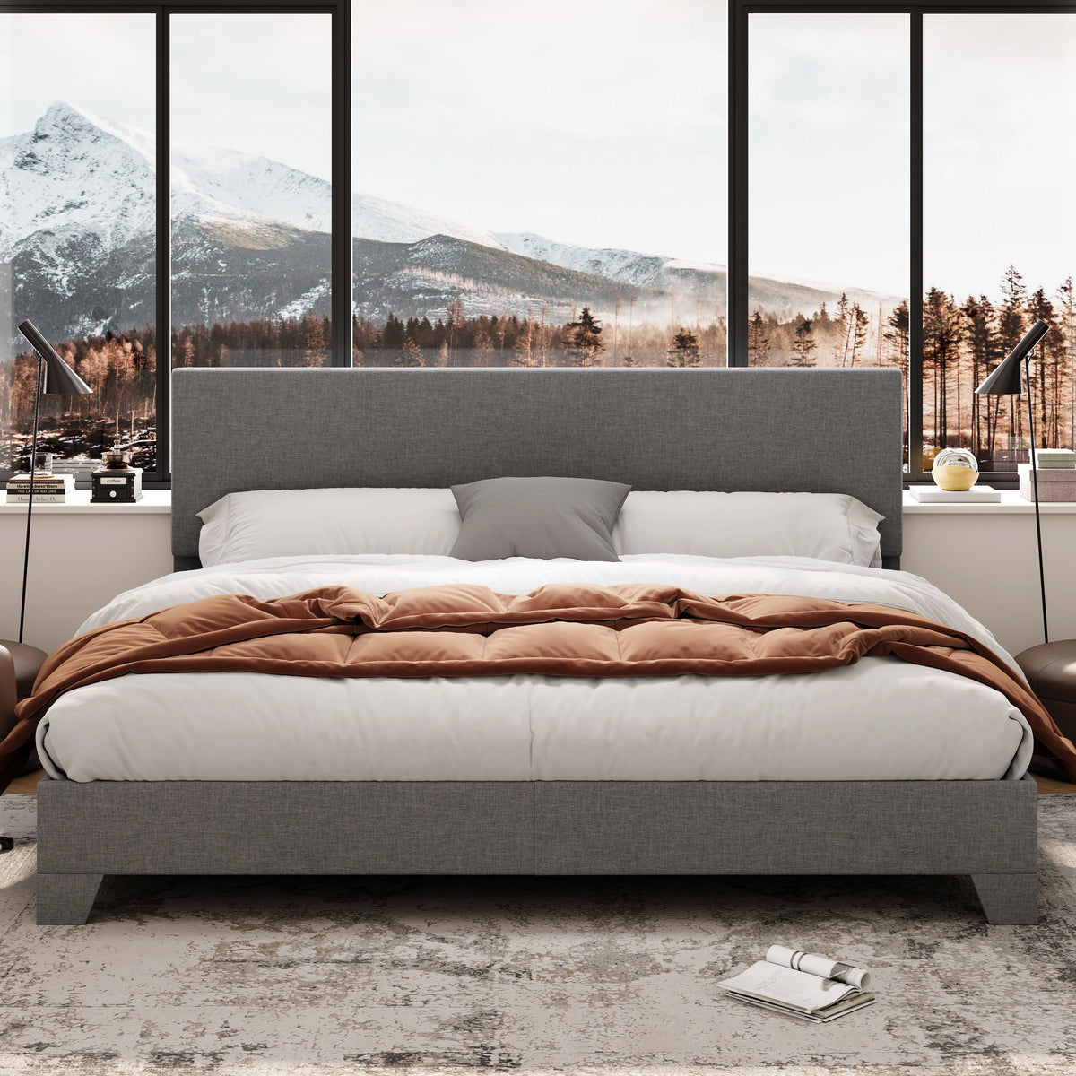 Queen Size Platform Bed with Adjustable Leather Headboard M579196
