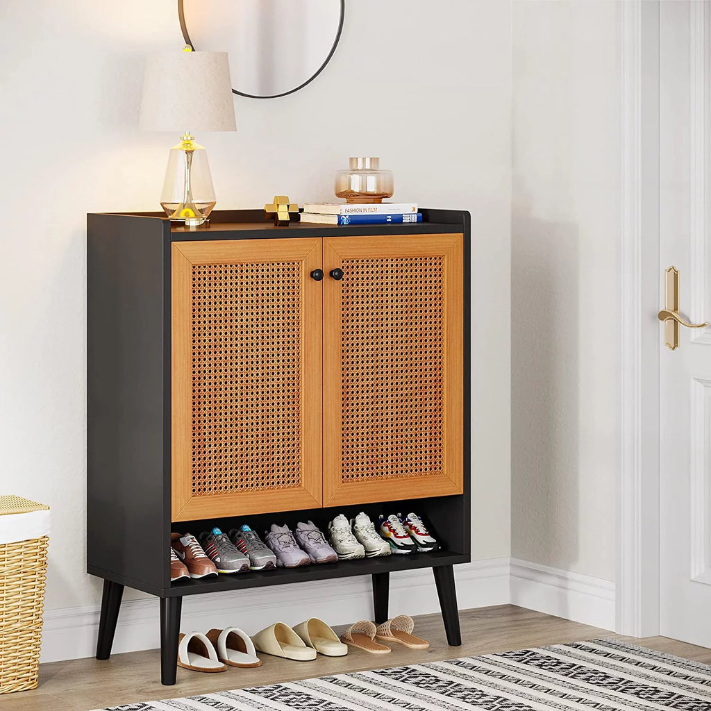 Black Orange 6 Tiers Shoe Cabinet with Doors H162