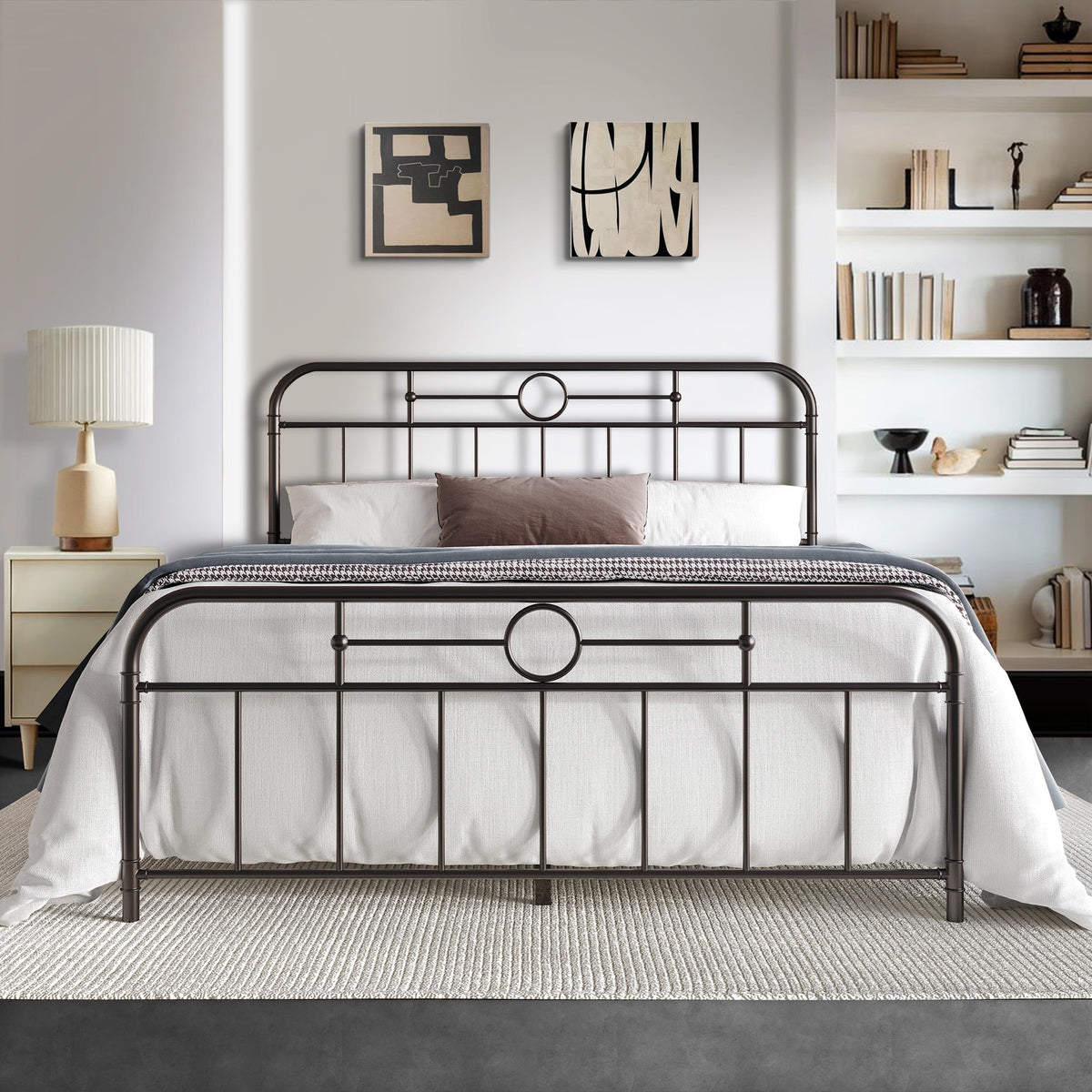 Vintage Full Size Black Metal Platform Bed F6182