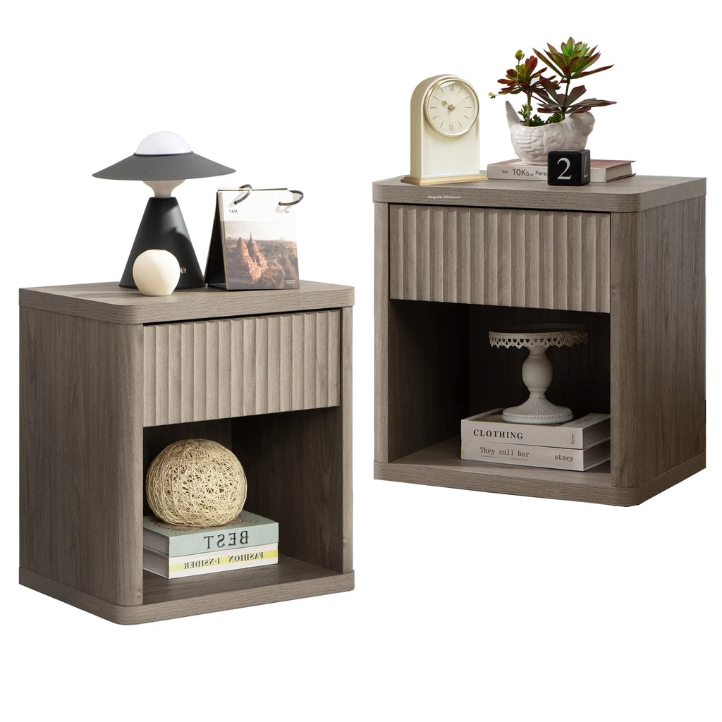 Gray Set of 2 Wood Nightstands with Drawer Y519