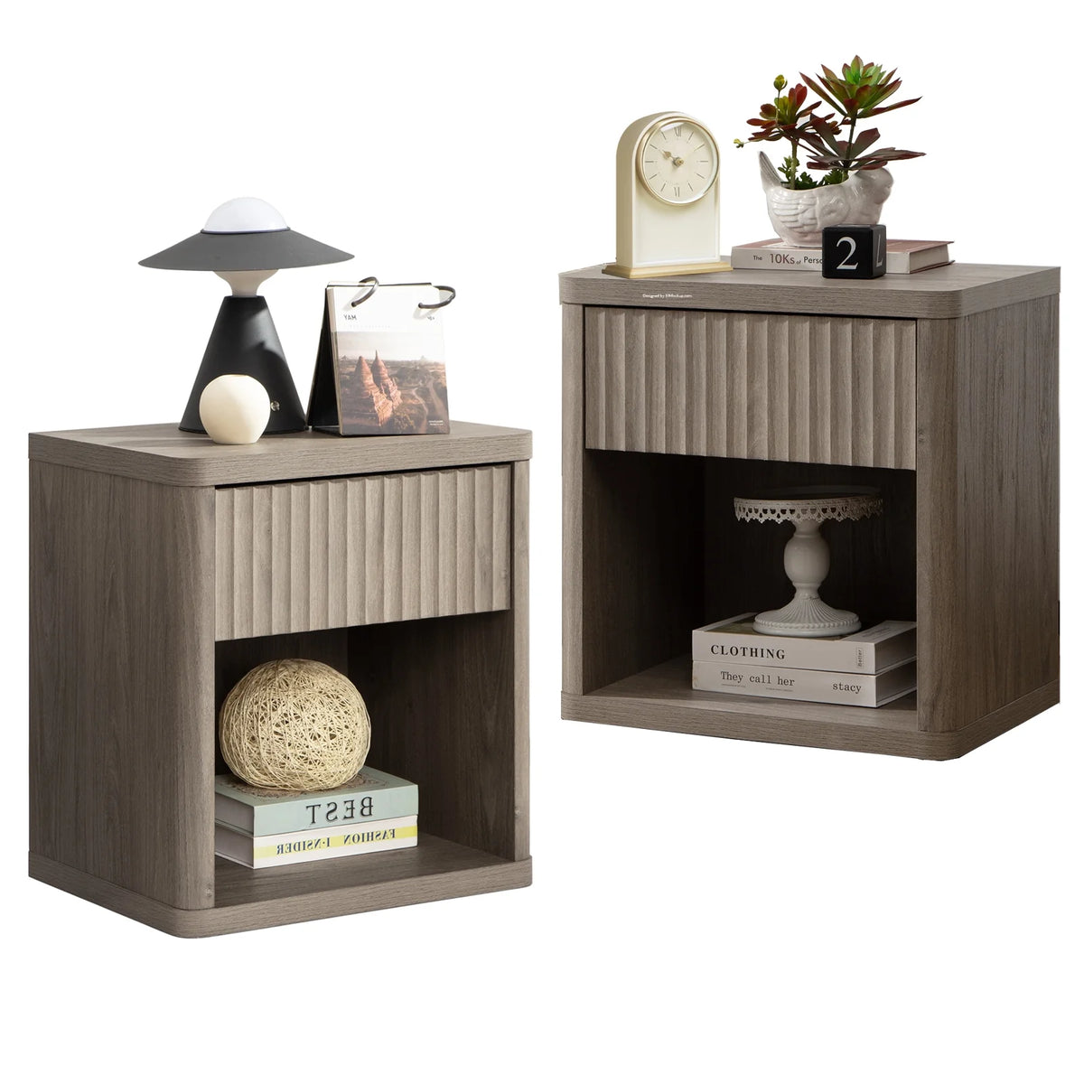 Gray Set of 2 Wood Nightstands with Drawer Y519
