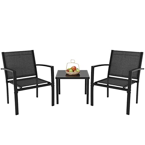 4 Pieces Patio Furniture Set with Glass Coffee Table, Black N521