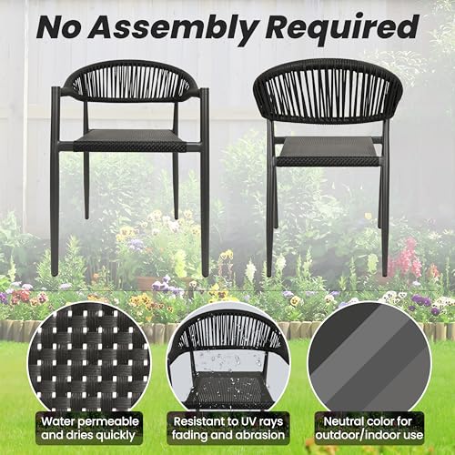 Black 4 Pcs Stackable Aluminum Rattan Patio Dining Chairs with Arms P48209