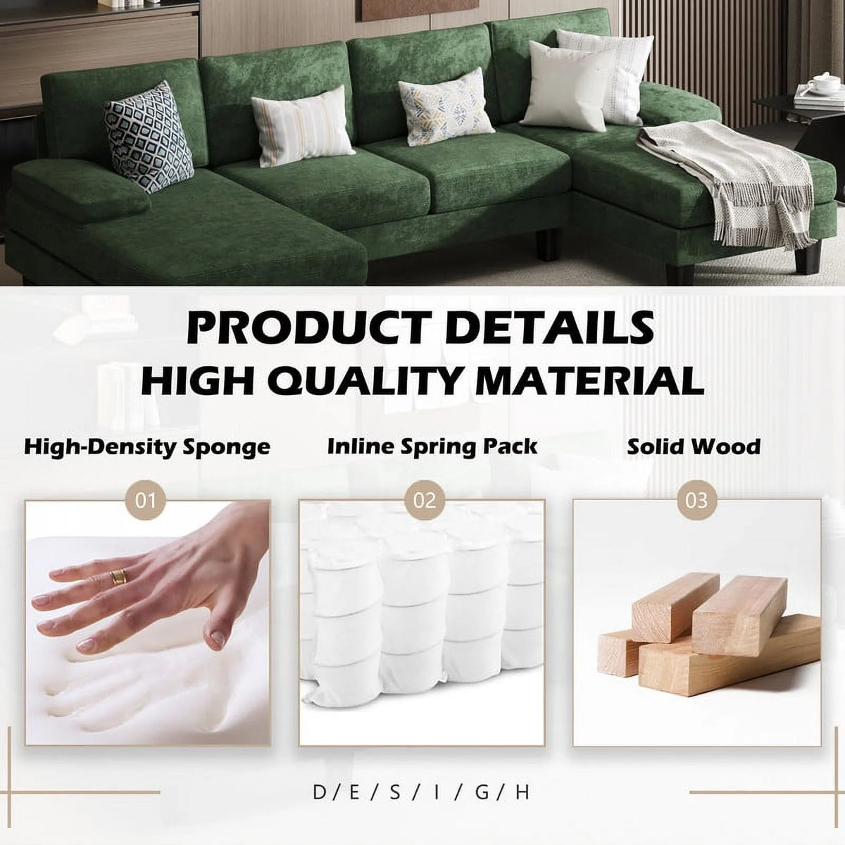 Gray Chenille U-Shape Sectional Sofa S793
