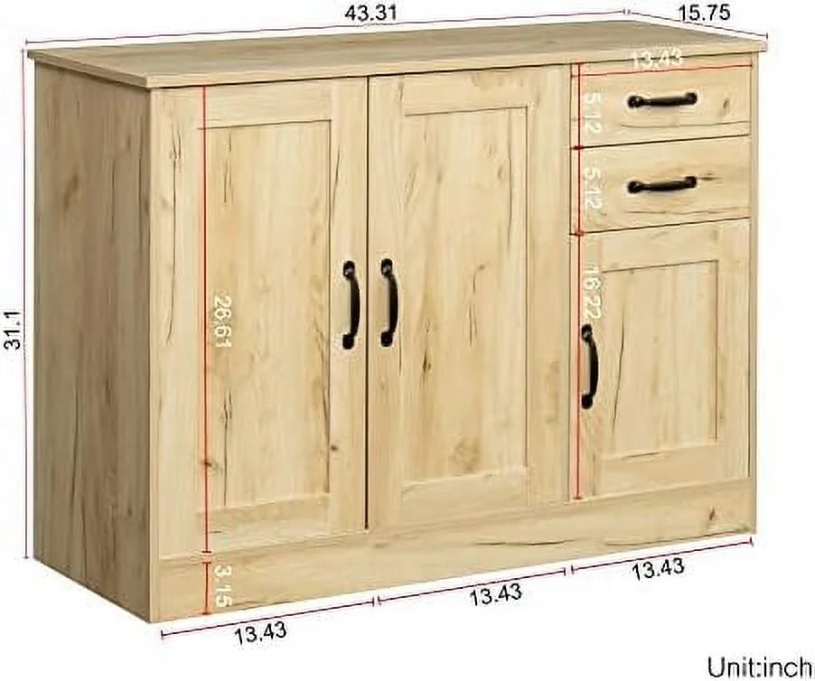 Wood Buffet Sideboard Cabinet with Adjustable Shelves E792491