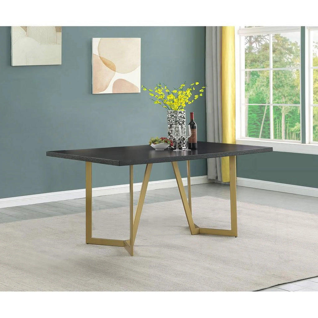 5pc Black Wood Dining Table with 4 Dark Grey Velvet Chairs V381