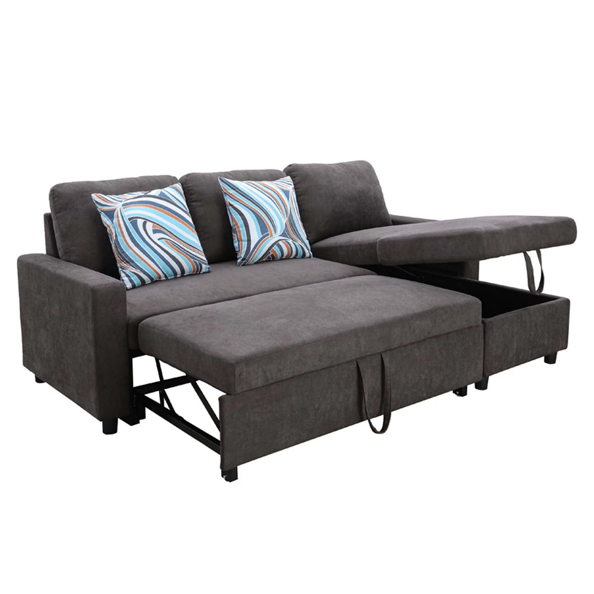 Dark Brown 2 in 1 Sofa Sleeper with Storage Chaise E722862