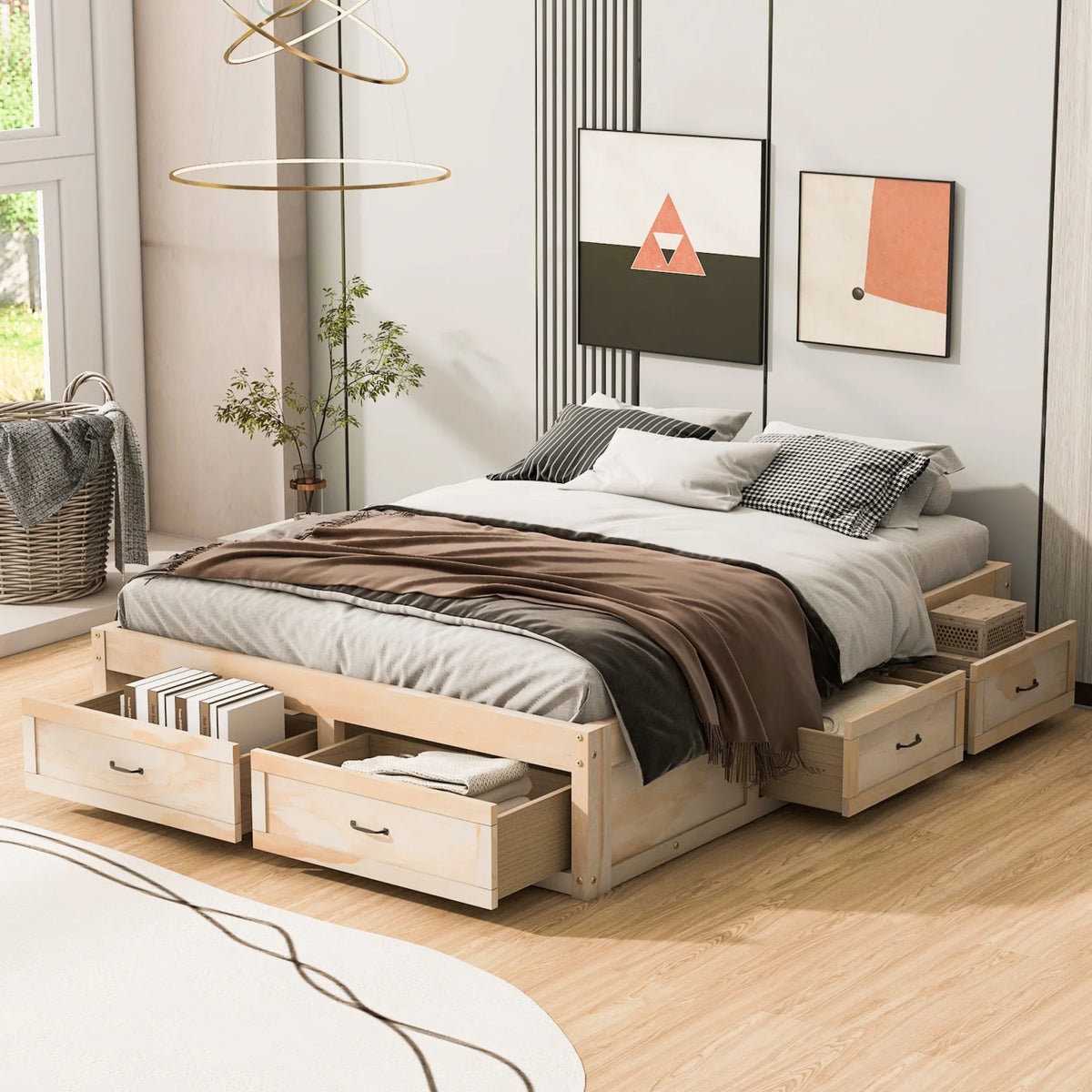 Full Size Wood Captain Bed with 6 Storage Drawers O175