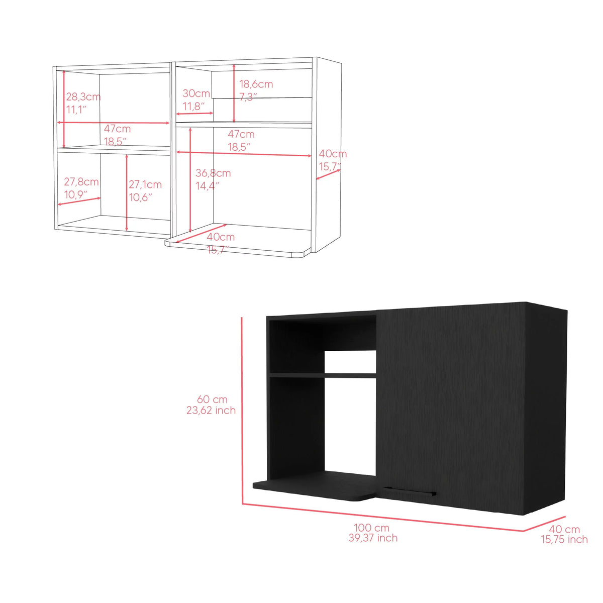 2 Piece Kitchen Set, Wall Cabinet + Utility Sink, Black Wengue Finish U37580