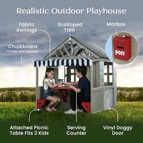 Wooden Cedar Playhouse with Play Sink and Picnic Table R9013