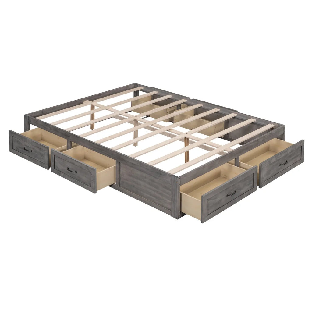 Full Size Wood Captain Bed with 6 Storage Drawers O175