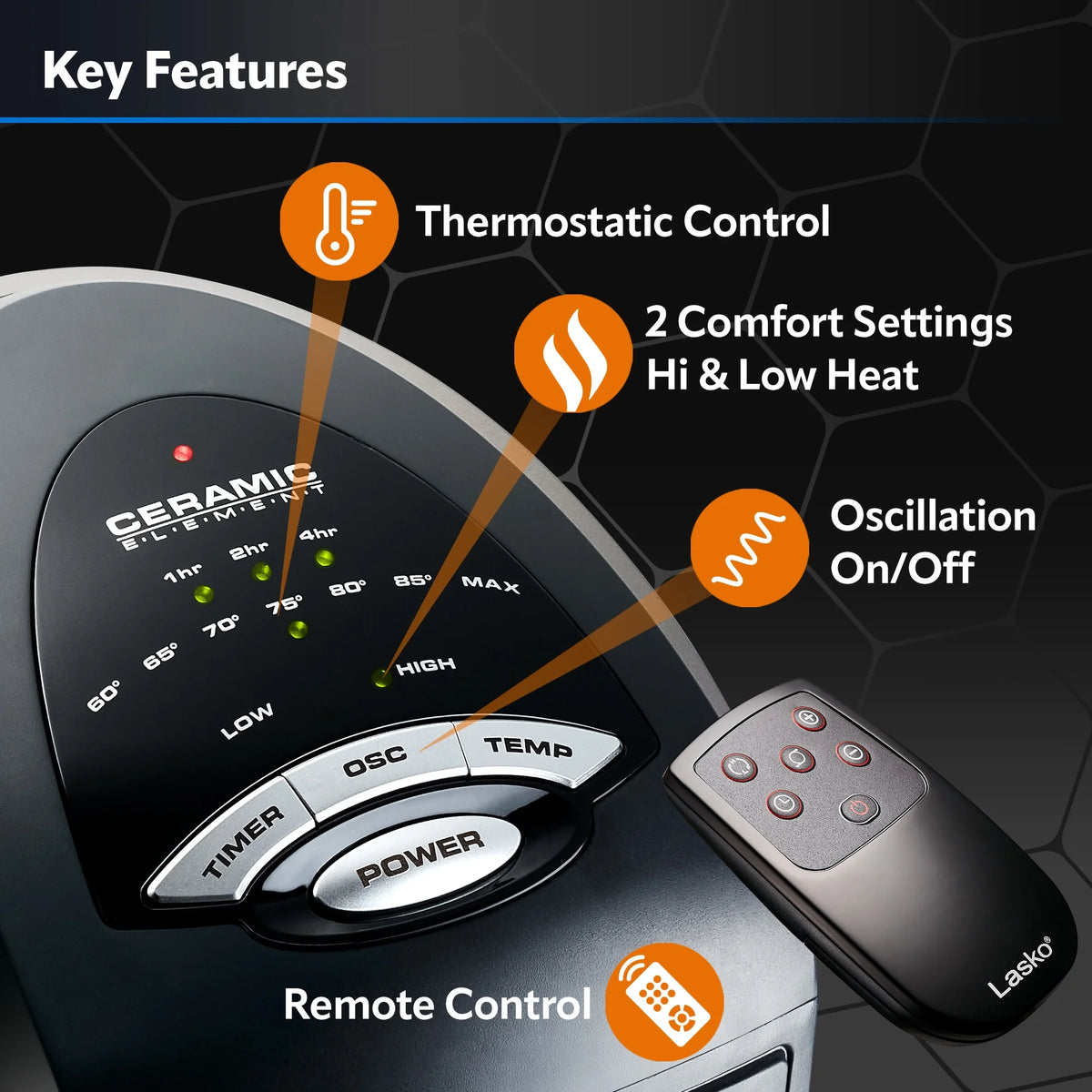 1500W Oscillating Ceramic Tower Space Heater with Remote H861