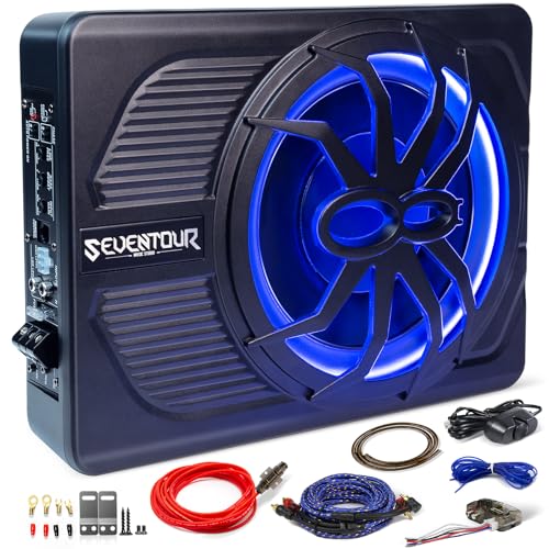 800W Slim Under Seat Powered Car Subwoofer with Blue LED Light U91426