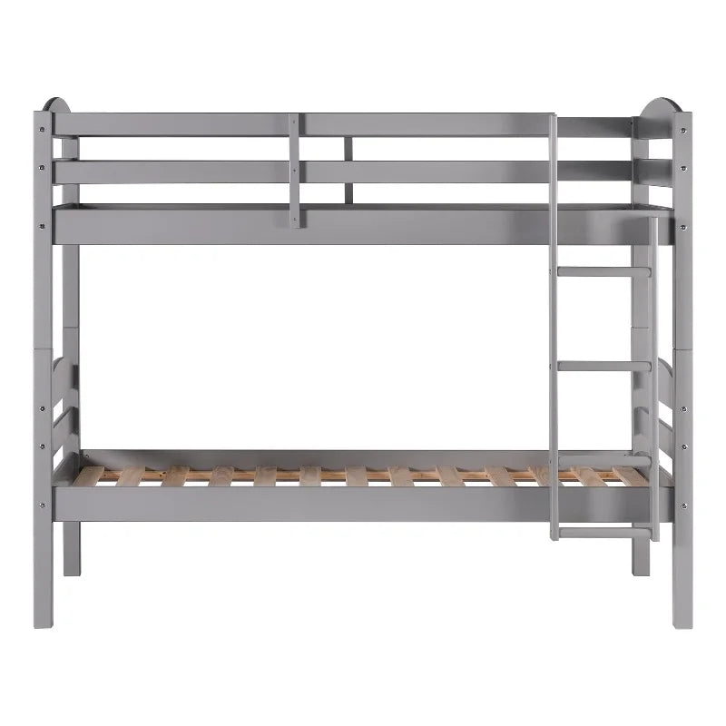 Gray Solid Wood Twin-over-Twin Bunk Bed Frame I656217