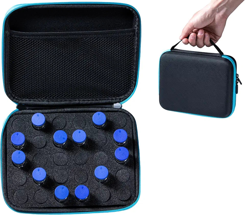 30 Slots Insulin Vials Fridge Organizer with Hand Strap, Black and Blue Q123