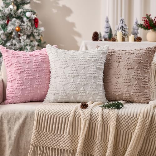 Dark Green Christmas Tree Pillow Covers 18 x 18 Set of 2 Plush Faux Fur C579