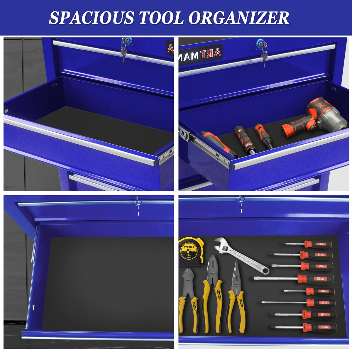 Rolling Tool Chest with 8 Drawers, Red Lockable Storage Cabinet O374