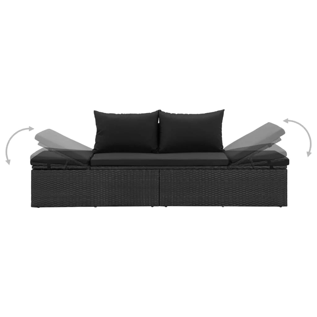 Black Poly Rattan Outdoor Sun Lounger with Cushion A900805