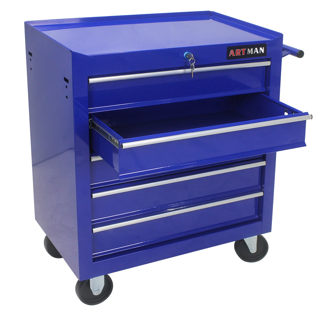 Rolling Tool Chest with 8 Drawers, Red Lockable Storage Cabinet O374