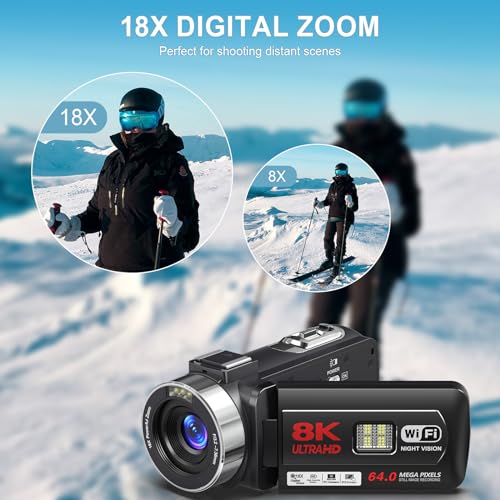 8K Video Camera 64MP Camcorder 18X Digital Zoom IR Night Vision WiFi P387388